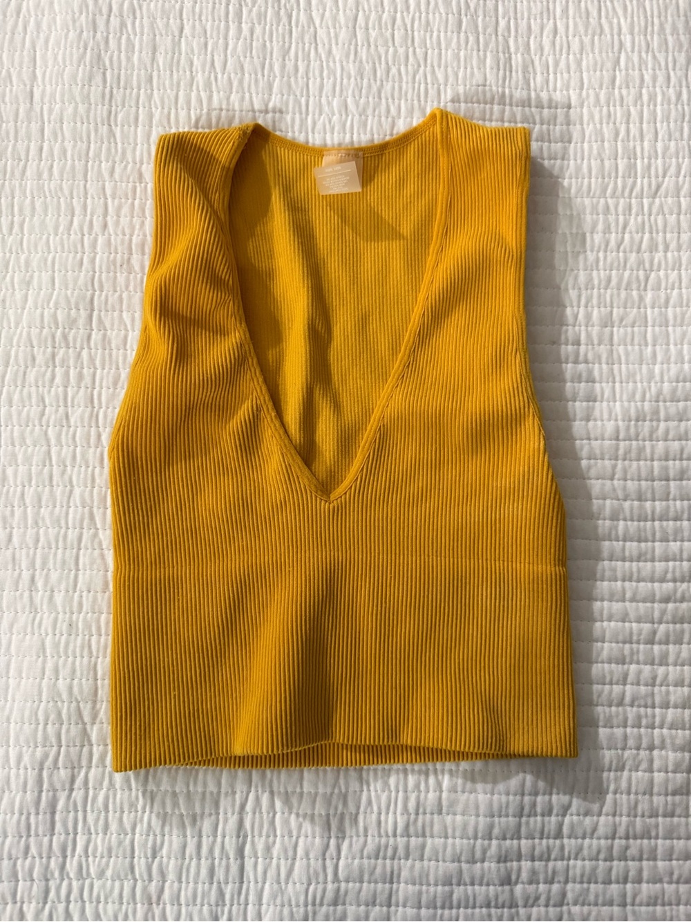 Sleeveless Ribbed V-Neck Tank Top in Mustard Yellow
